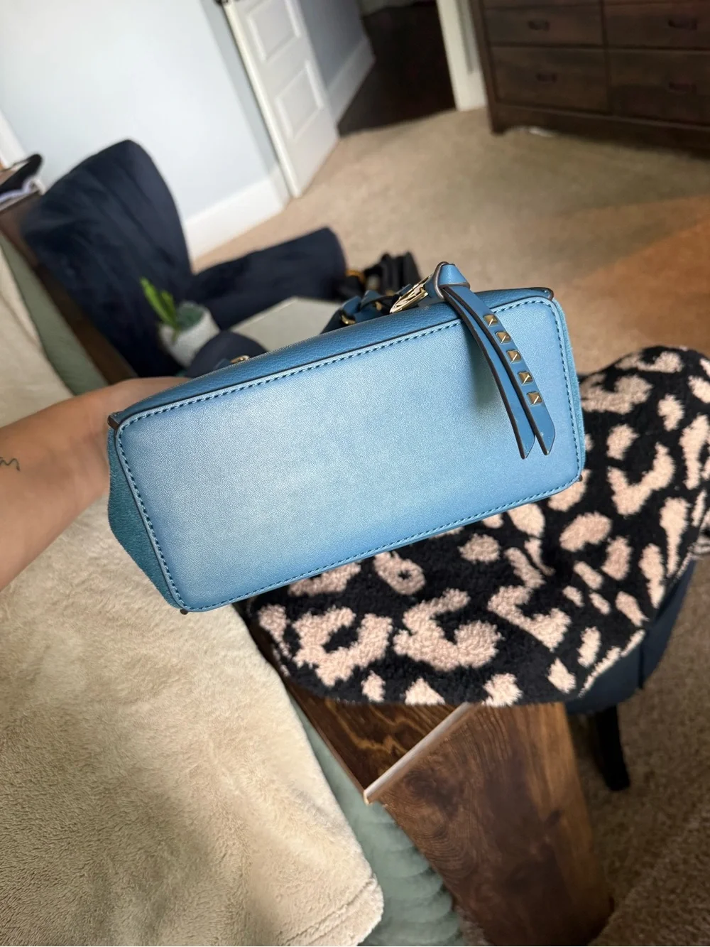 Michael Kors Turquoise Blue Leather & Suede Mini Satchel - Picture 2 of 3